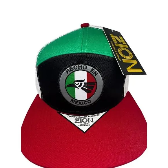 ZION Snapback Hat Hecho en Mexico Mesh Trucker Cap Mexican Flag Colors - NEW - Picture 1 of 3